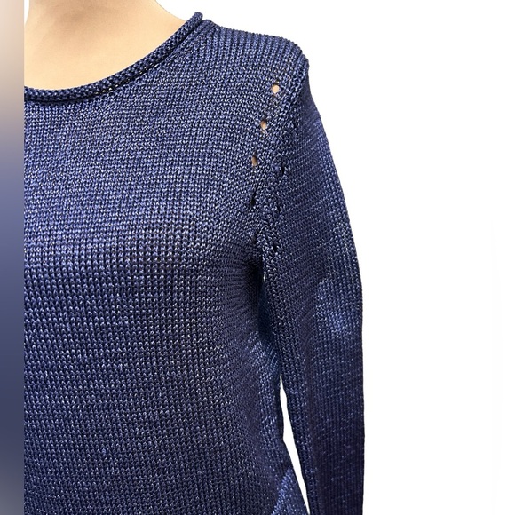 Banana Republic Women's Blue Metallic Long Sleeve Heavy Sweater Size Medium $98. - Picture 2 of 11
